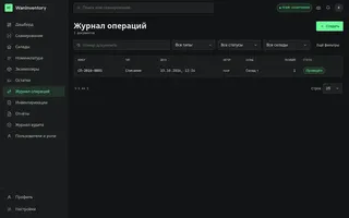 Показать: Журнал операций WanInventory с проведённым документом списания