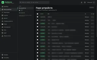 Показать: Парк устройств WanRemote, имена компьютеров размыты